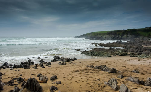 Scenic view of beach against sky