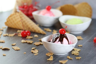 Close-up of fruits in bowl on table