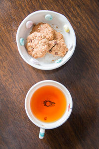 High angle view of breakfast in bowl on table