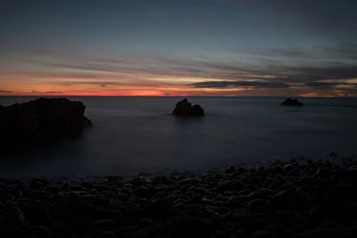 Scenic view of sea at sunset