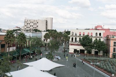 High angle view of buildings in town