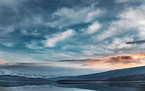 Scenic view of lake against sky during sunset