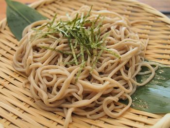 Close-up of noodles in bowl on table