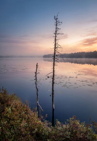 Scenic view of lake against sky during sunset