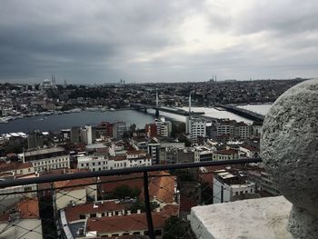 High angle view of illuminated city against sky