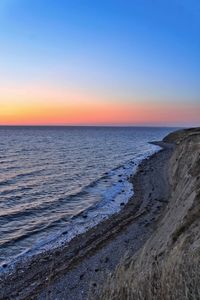 Scenic view of sea against clear sky during sunset