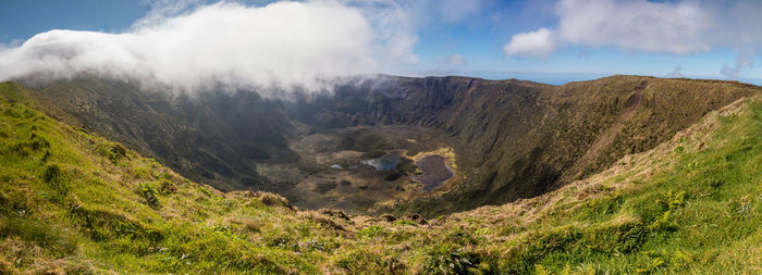 Beautiful rock structures in big volcano of island of faial in the azores