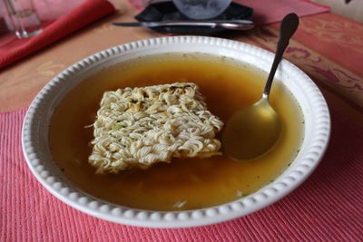 High angle view of food in bowl on table