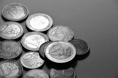 Close-up of coins on table