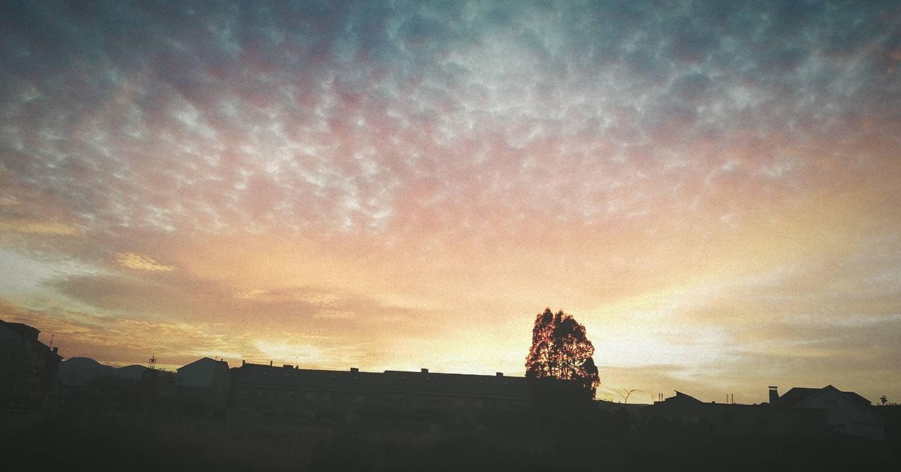 sky, sunset, building exterior, architecture, cloud - sky, built structure, no people, silhouette, nature, building, beauty in nature, city, scenics - nature, outdoors, orange color, tranquility, low angle view, travel destinations, plant, tranquil scene