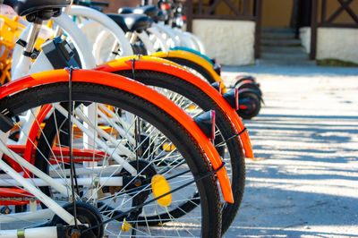 Close-up of bicycle parked on street