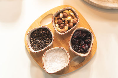 High angle view of fruits in bowl on table
