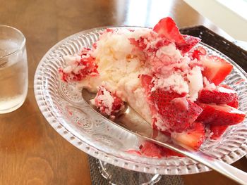 High angle view of ice cream on table