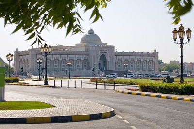 View of city street against clear sky