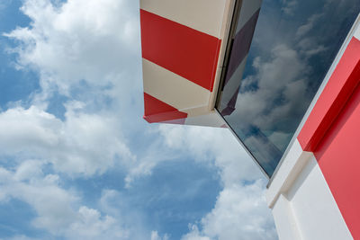 Low angle view of flag against sky