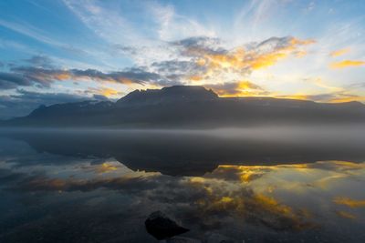 Scenic view of lake against sky during sunset