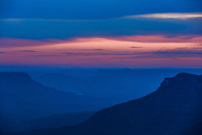 Scenic view of silhouette mountains against sky during sunset