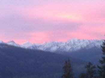 Scenic view of mountains against sky during winter