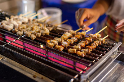 Close-up of pork on barbecue grill