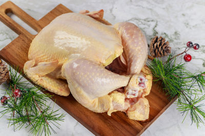 Close-up of seafood on cutting board