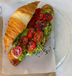 High angle view of food in plate