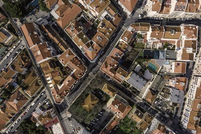 High angle view of buildings in city