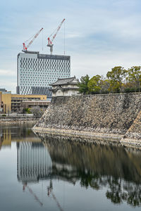 Reflection of buildings in lake