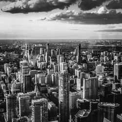 High angle shot of cityscape against the sky