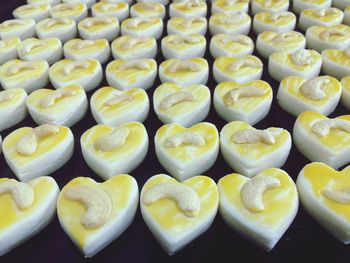 High angle view of heart shaped dessert