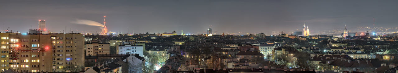 Panoramic view of illuminated city against sky