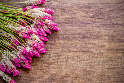 High angle view of pink flower on table