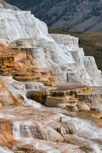 Colorful landscape of mineral deposits at canary hot springs in yellowstone national park, montana