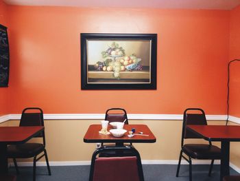 Chairs and table in cafe