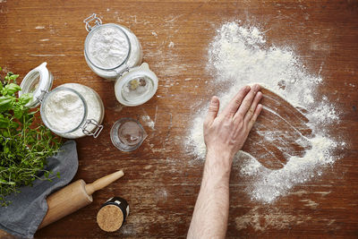 High angle view of person preparing food