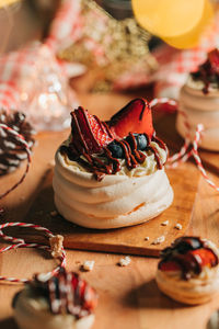 Close-up of cupcakes on table