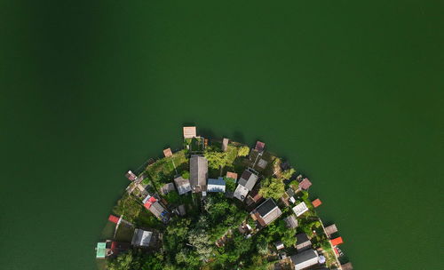 Directly above shot of houses by sea