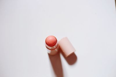 High angle view of mannequin on table against white background