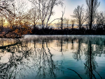 Scenic view of lake against sky during sunset