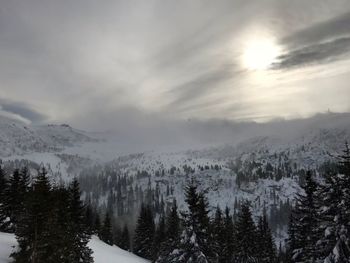 Scenic view of snowcapped mountains against sky