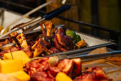 Close-up of seafood on barbecue grill