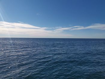 Scenic view of sea against blue sky