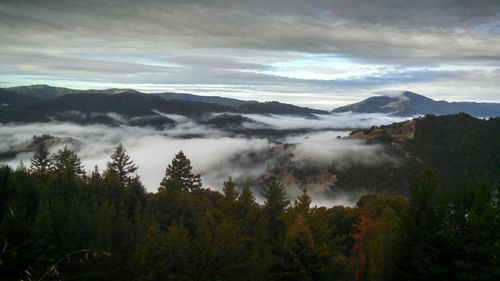 Scenic view of mountains against cloudy sky