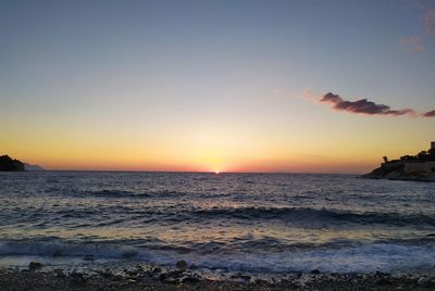 Scenic view of sea against sky during sunset