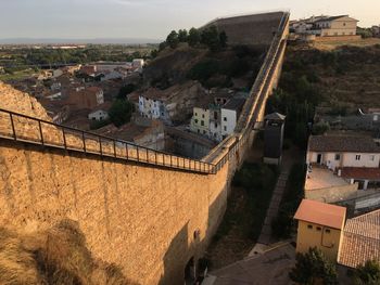 High angle view of ancient wall of balaguer.