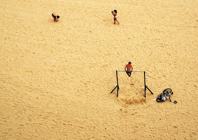 High angle view of people on beach