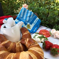 High angle view of breakfast on table