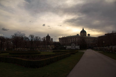 Panoramic view of historic building against sky during sunset