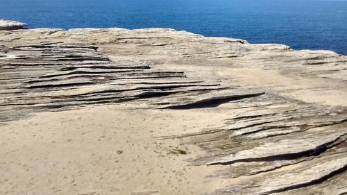 Surface level of rocky landscape against sea