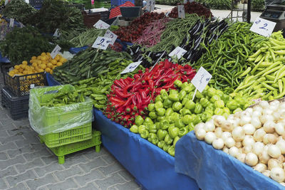 High angle view of vegetables for sale in market