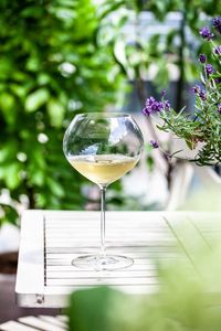 Close-up of wineglass on table